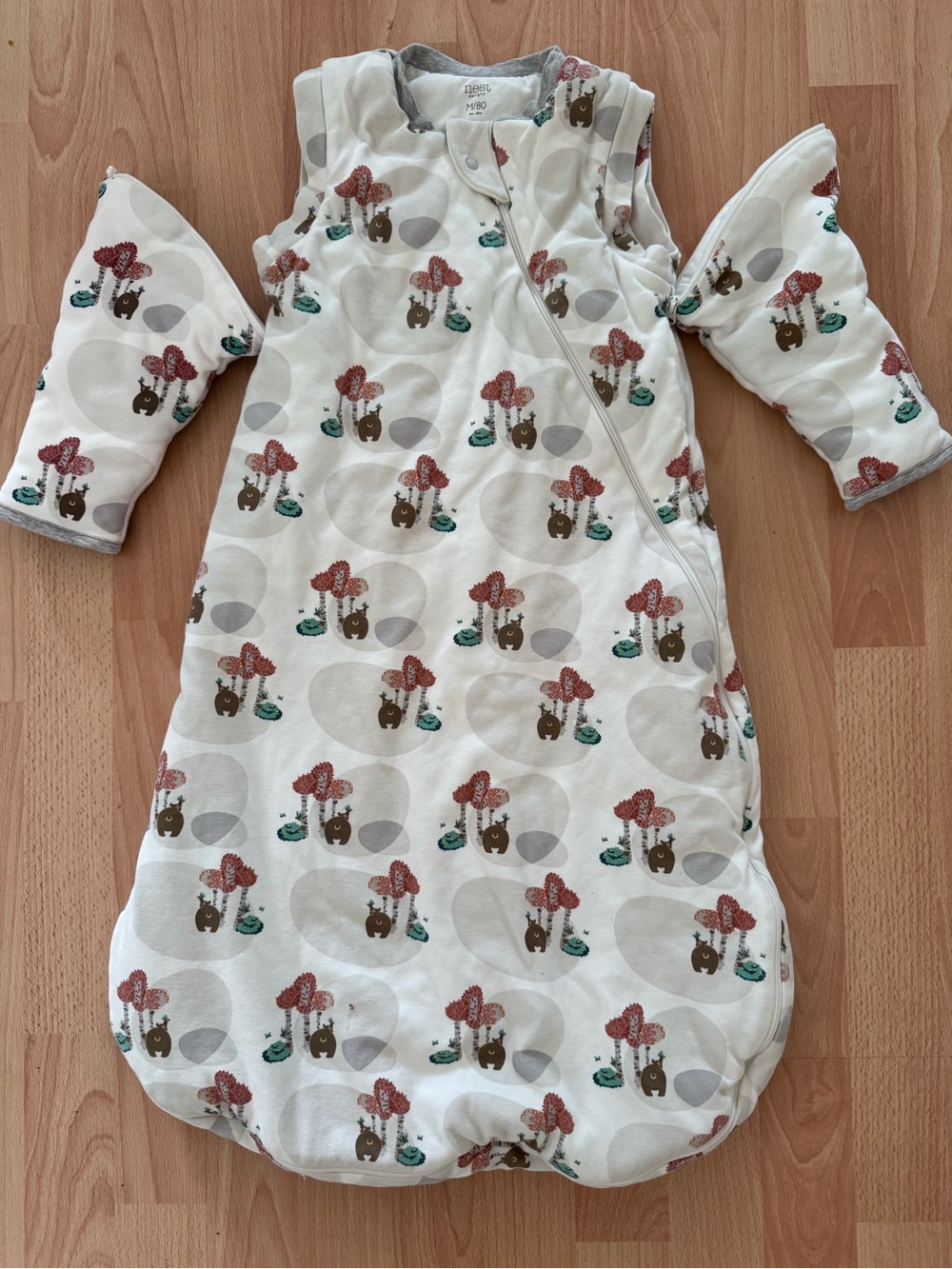NEST 6-18 mths Tog 3 Woodland Print Baby Sleep Sack with Removable Sleeves
